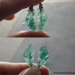 Bluish green jade leaf earrings
