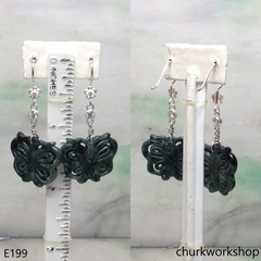 Dark green jade butterfly earrings