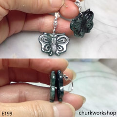 Dark green jade butterfly earrings