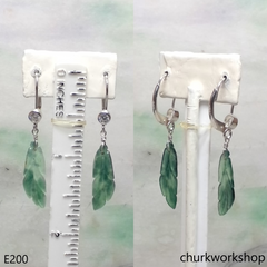 Bluish green jade leaf earrings