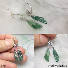 Bluish green jade leaf earrings