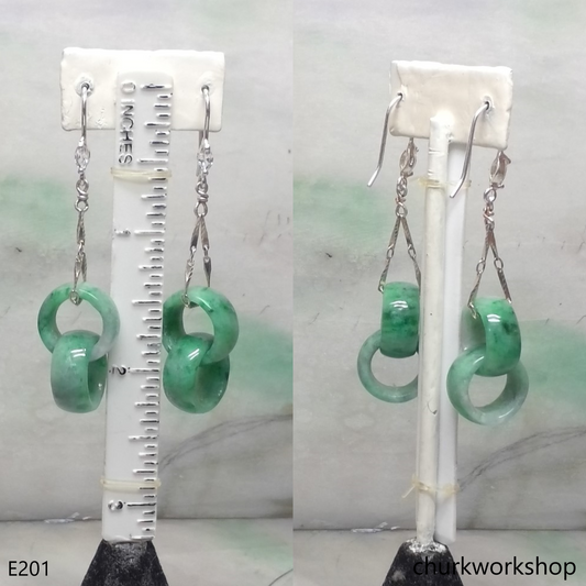 Green interlocking jade dangling earrings