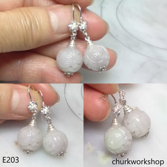 Lavender carved beads beads earrings