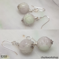 Lavender carved beads beads earrings