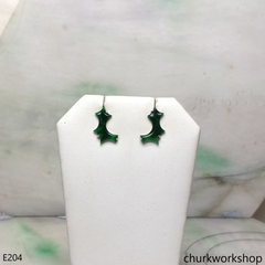 Green jade ear studs 14K yellow gold
