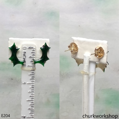Green jade ear studs 14K yellow gold