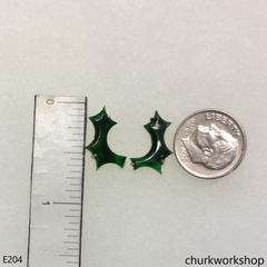 Green jade ear studs 14K yellow gold