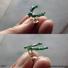 Green jade ear studs 14K yellow gold