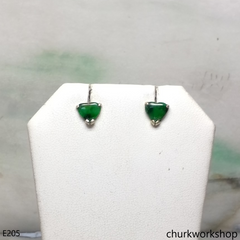 Green heart ear studs 14K yellow gold