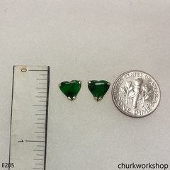 Green heart ear studs 14K yellow gold