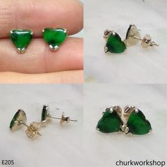 Green heart ear studs 14K yellow gold
