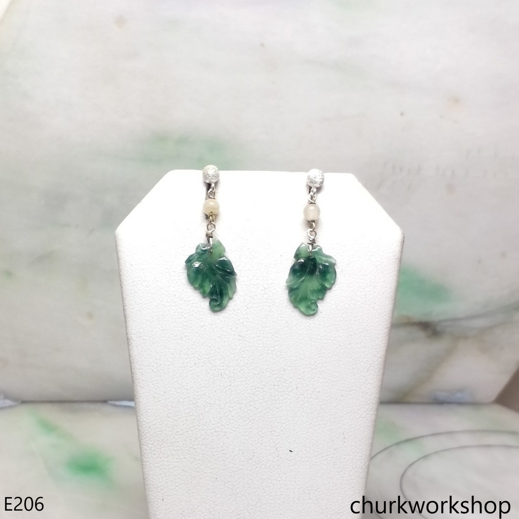 Bluish green jade leaf earrings