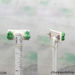 Green jade frog silver ear studs