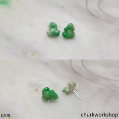 Green jade frog silver ear studs