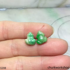 Green jade frog silver ear studs