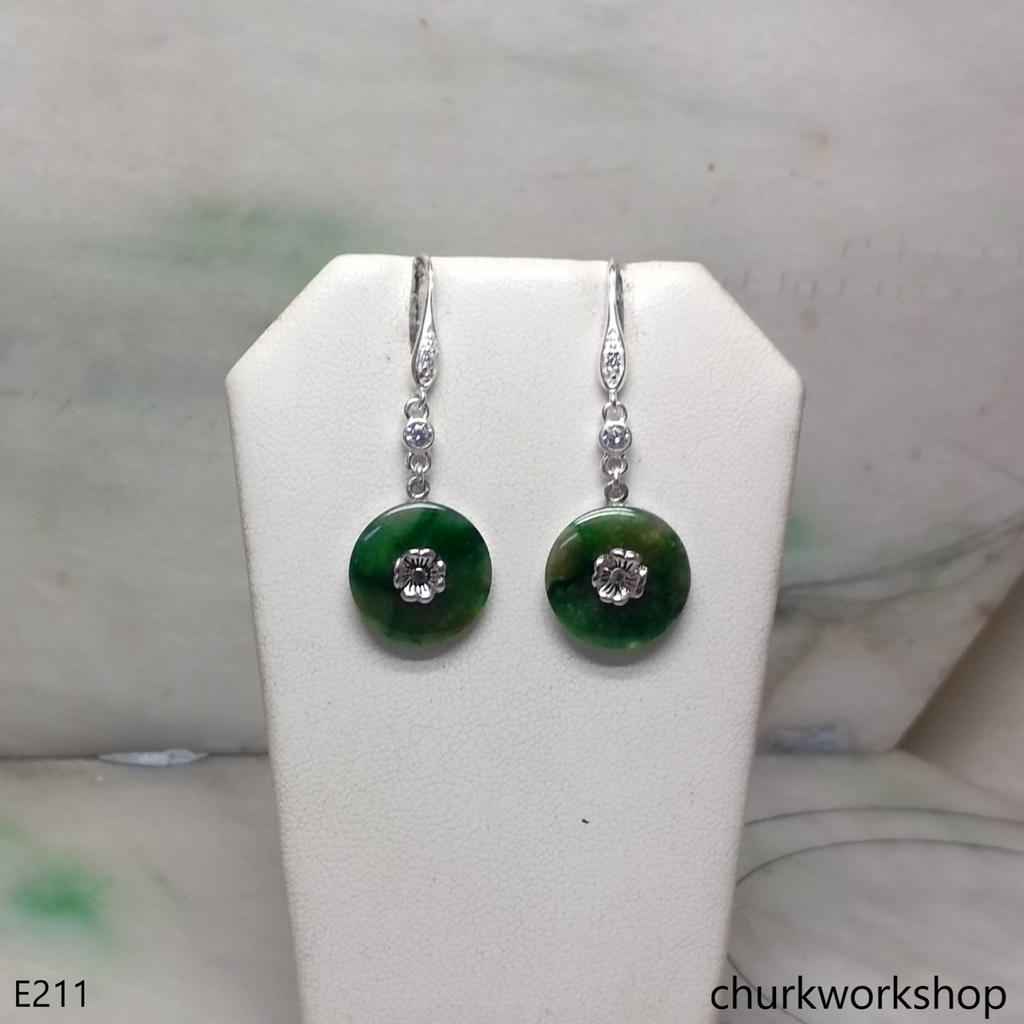 Dark green jade dangling earrings