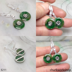Dark green jade dangling earrings