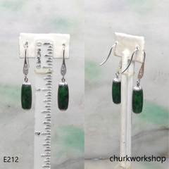 Dark green long bead earrings