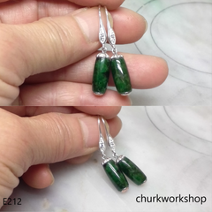 Dark green long bead earrings