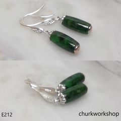Dark green long bead earrings