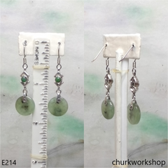 Light green flat circle jade ear hooks
