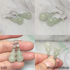 Pale green jade gourd earrings