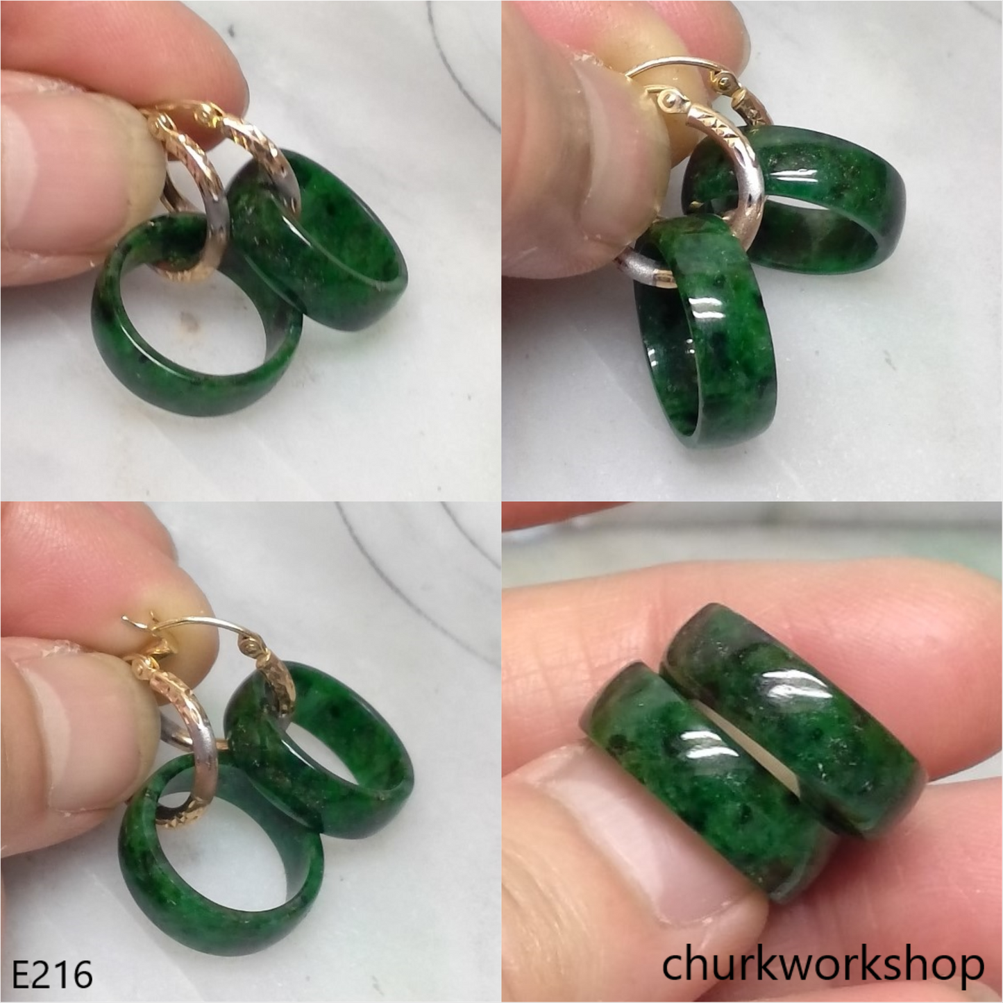 Dark green jade earrings