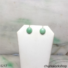 Round half ball jade silver ear studs