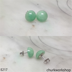 Round half ball jade silver ear studs