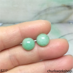 Round half ball jade silver ear studs