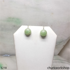 Round half ball jade silver ear studs