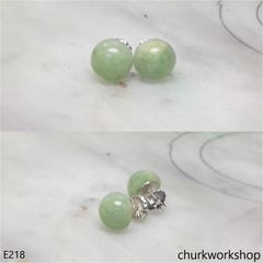 Round half ball jade silver ear studs