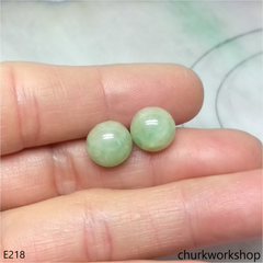 Round half ball jade silver ear studs