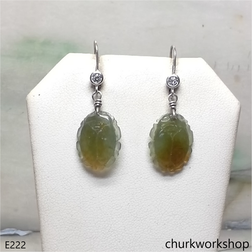 Yellowish green jade lady bug earrings