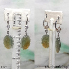 Yellowish green jade lady bug earrings