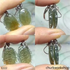 Yellowish green jade lady bug earrings