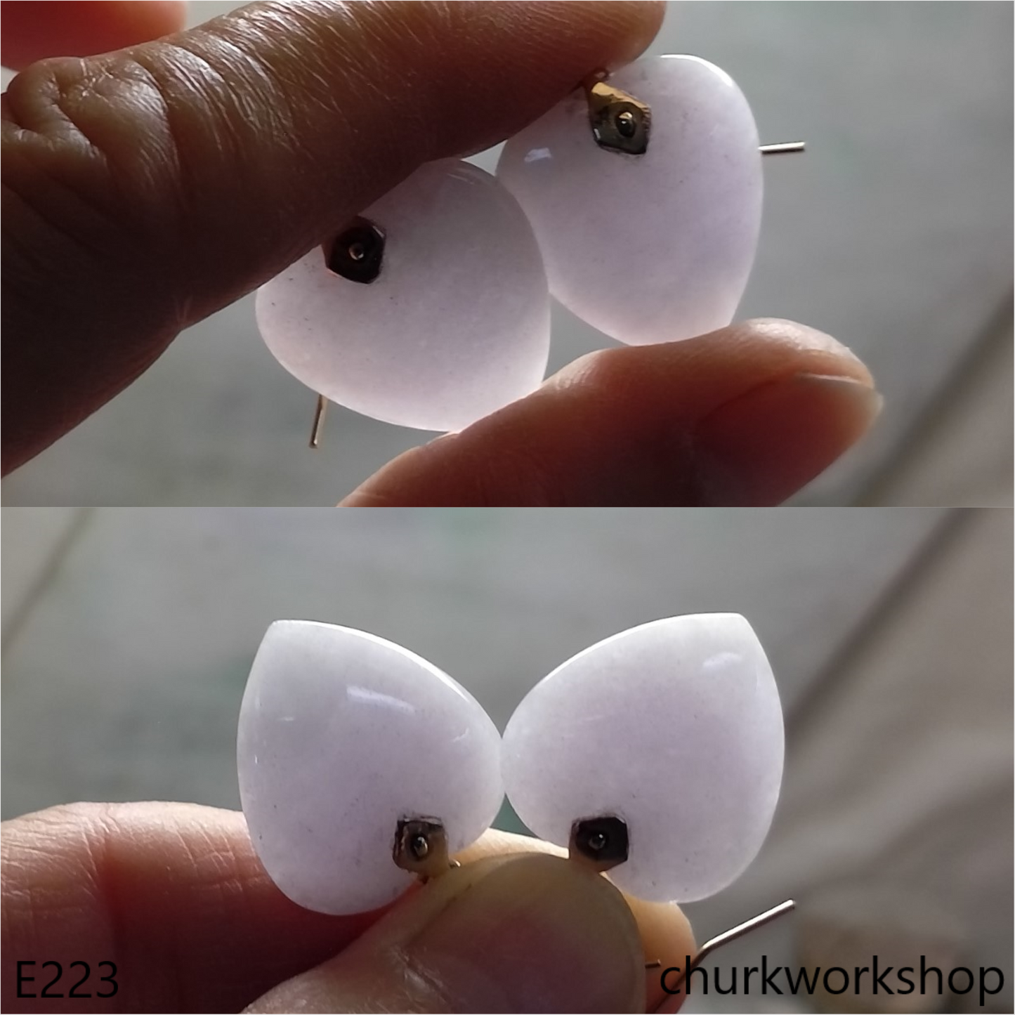 Lavender jade heart earrings