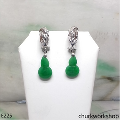 14K white gold dangling jade earring