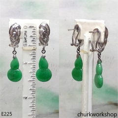 14K white gold dangling jade earring