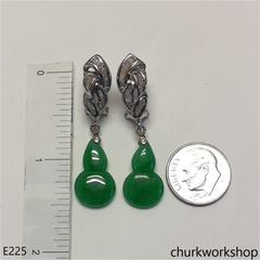 14K white gold dangling jade earring