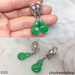 14K white gold dangling jade earring