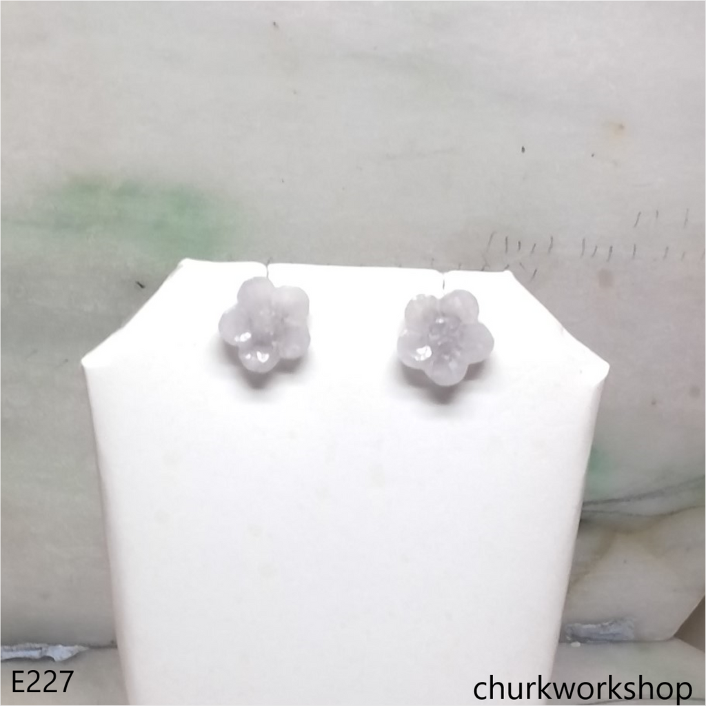 Pale lavender jade flower ear studs