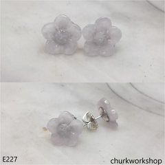 Pale lavender jade flower ear studs