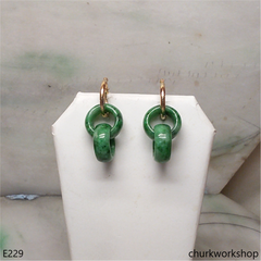 Green double jade ring dangling earrings