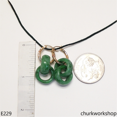 Green double jade ring dangling earrings