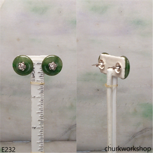 Dark green color jade ear studs