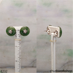 Dark green color jade ear studs