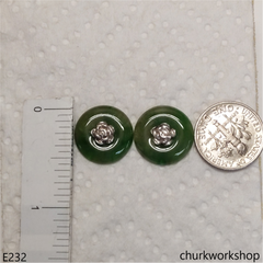 Dark green color jade ear studs