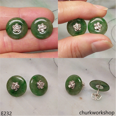 Dark green color jade ear studs