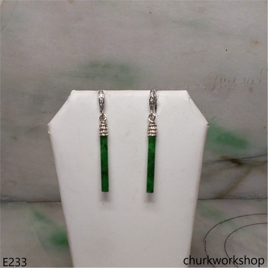 Green jade stick earrings